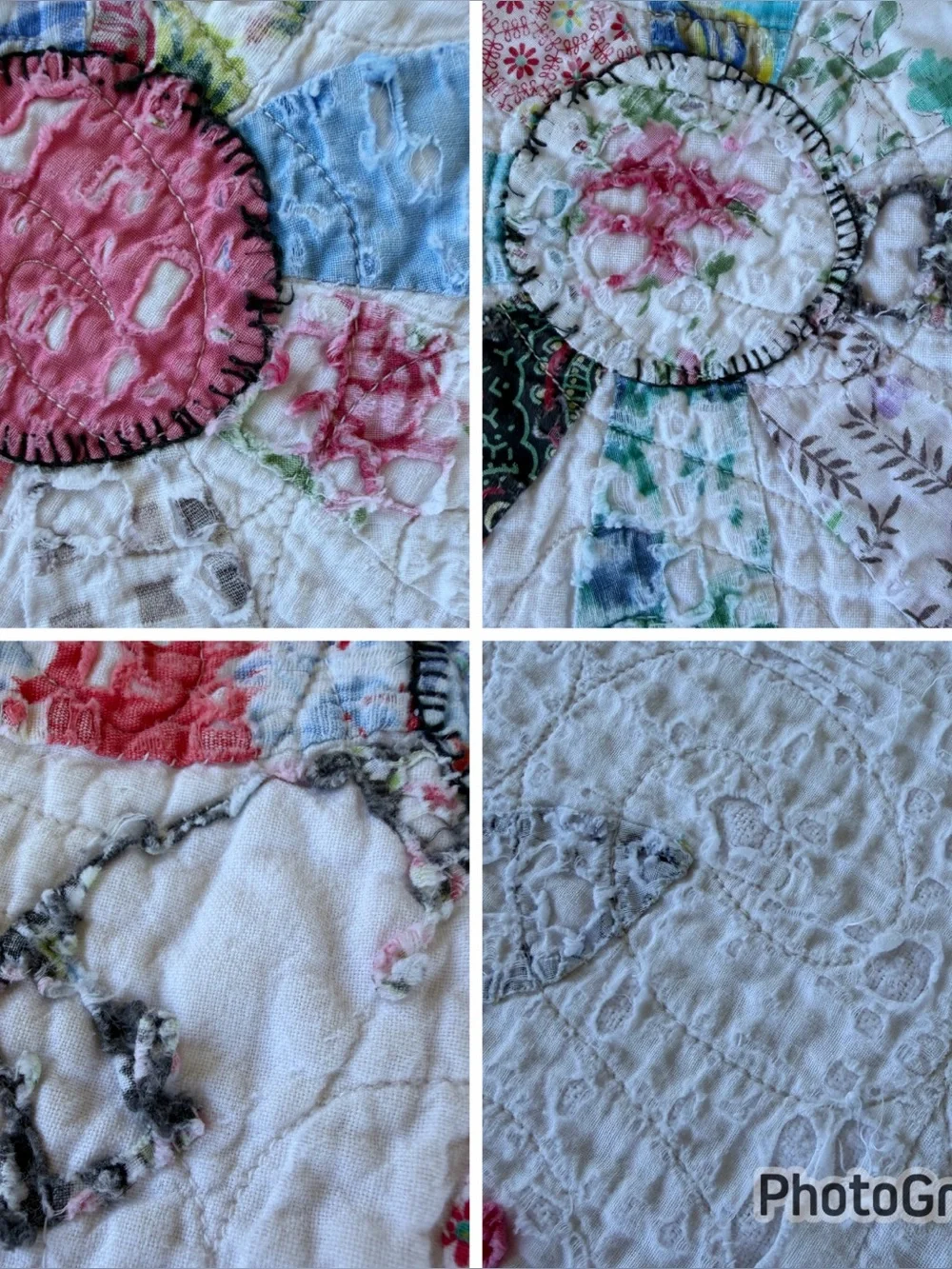 VTG Scrap Flower Dresden Plate Quilt Farmhouse Pastels 56x85 Flaws Cutter Crafts